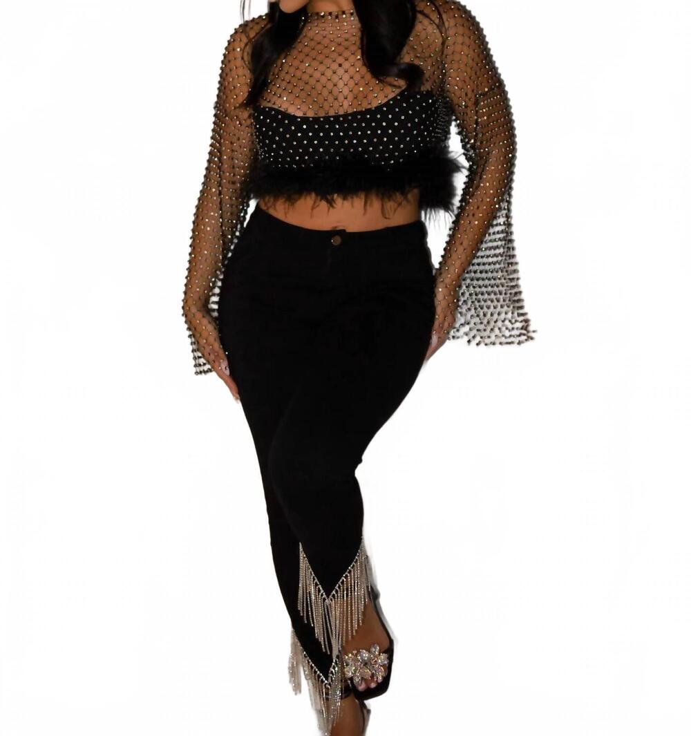 NEW MANTRA jesenia rhinestone top in black